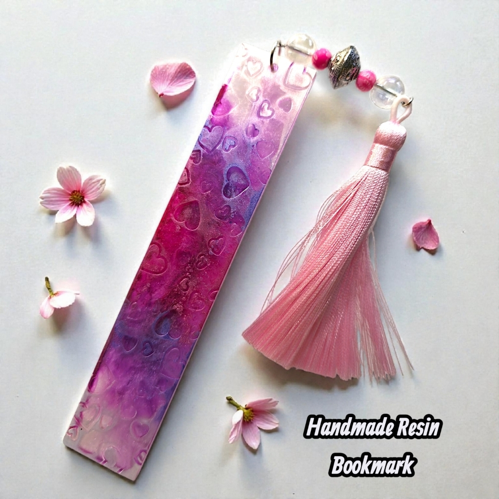 ​Hand-Designed 5" Artisan Resin Bookmark – Sweetheart Petals